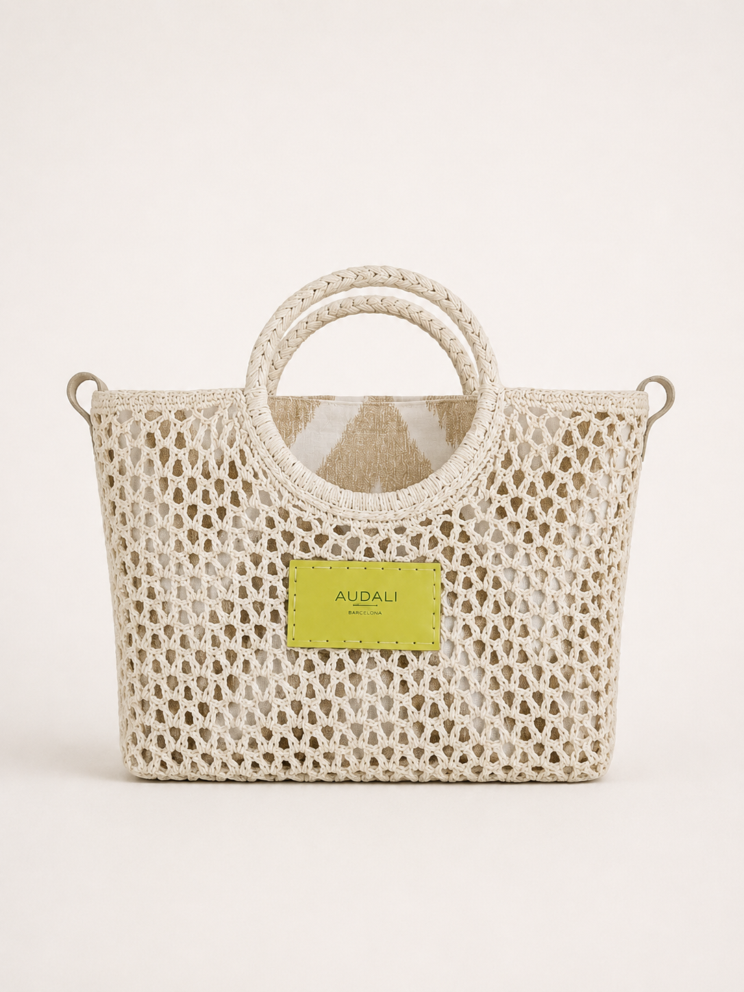 Bolso cuadrado blanco de croché con neceser - Audali