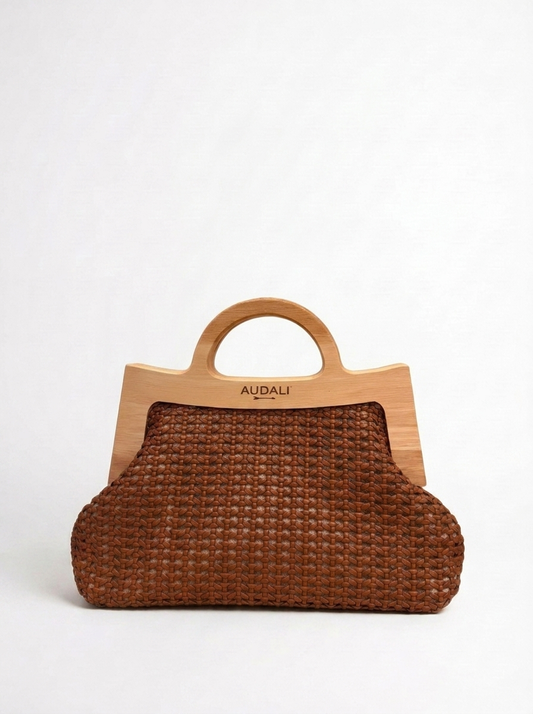 Bolso de Mano Trenzado con Asa de Madera