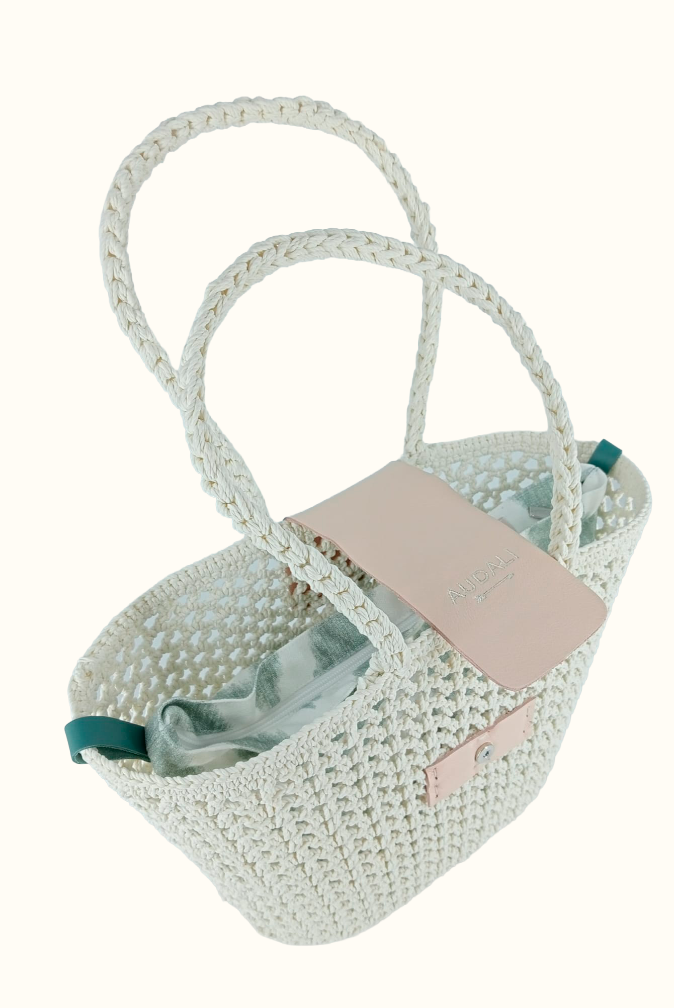 Bolso cesta de croché con solapa blanco - Audali