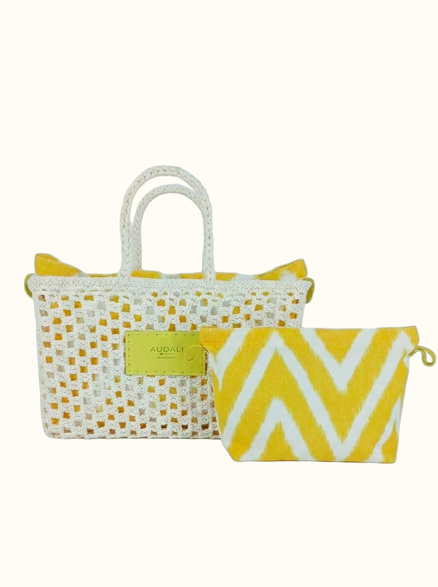 Bolso cuadrado de croché blanco con neceser - Audali