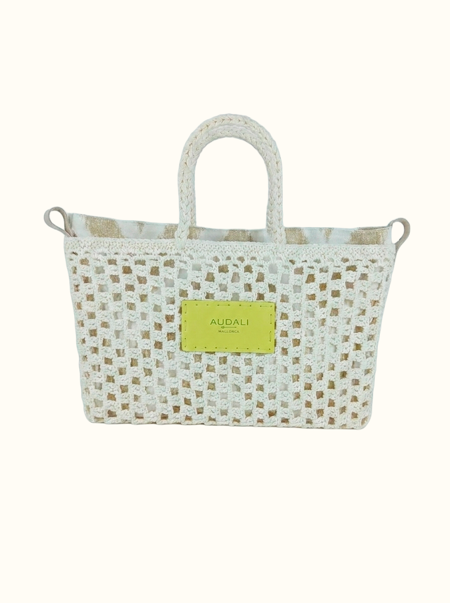 Bolso cuadrado de croché blanco con neceser - Audali