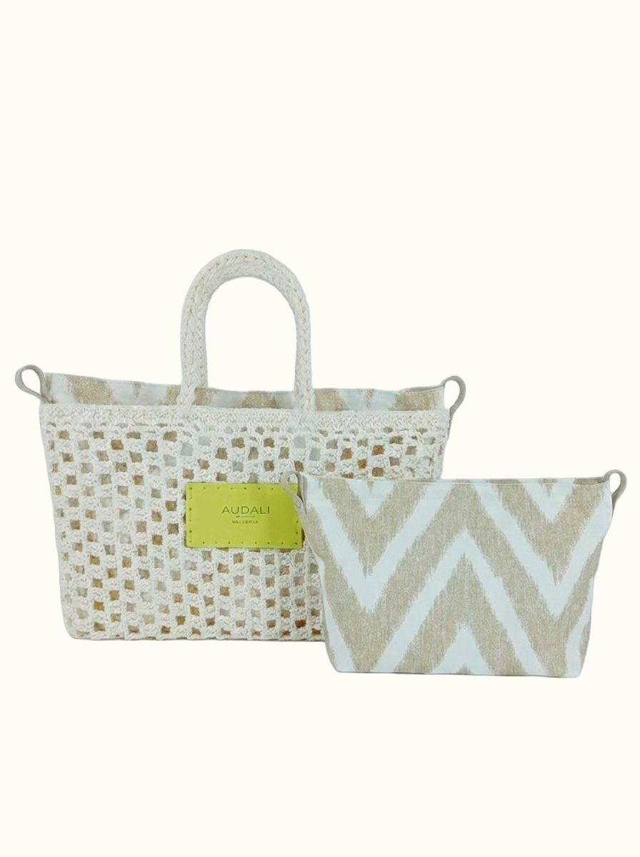 Bolso cuadrado de croché blanco con neceser - Audali