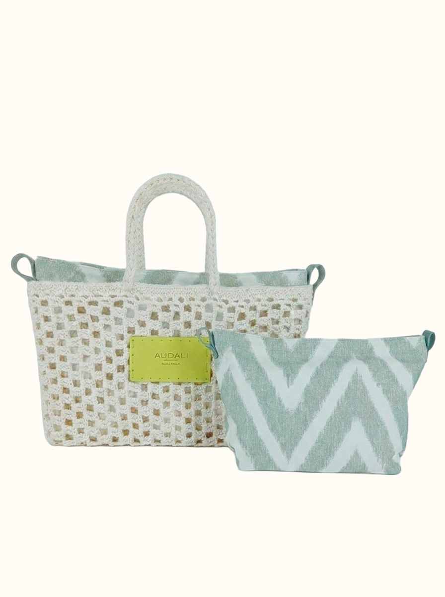 Bolso cuadrado de croché blanco con neceser - Audali
