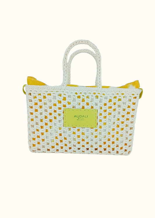 Bolso cuadrado de croché blanco con neceser - Audali