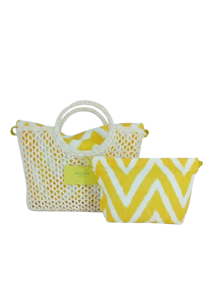 Bolso cuadrado blanco de croché con neceser - Audali