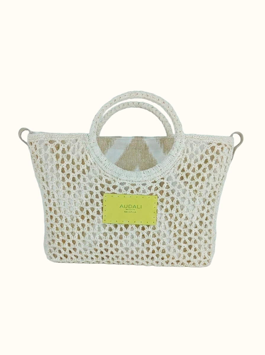 Bolso cuadrado blanco de croché con neceser - Audali
