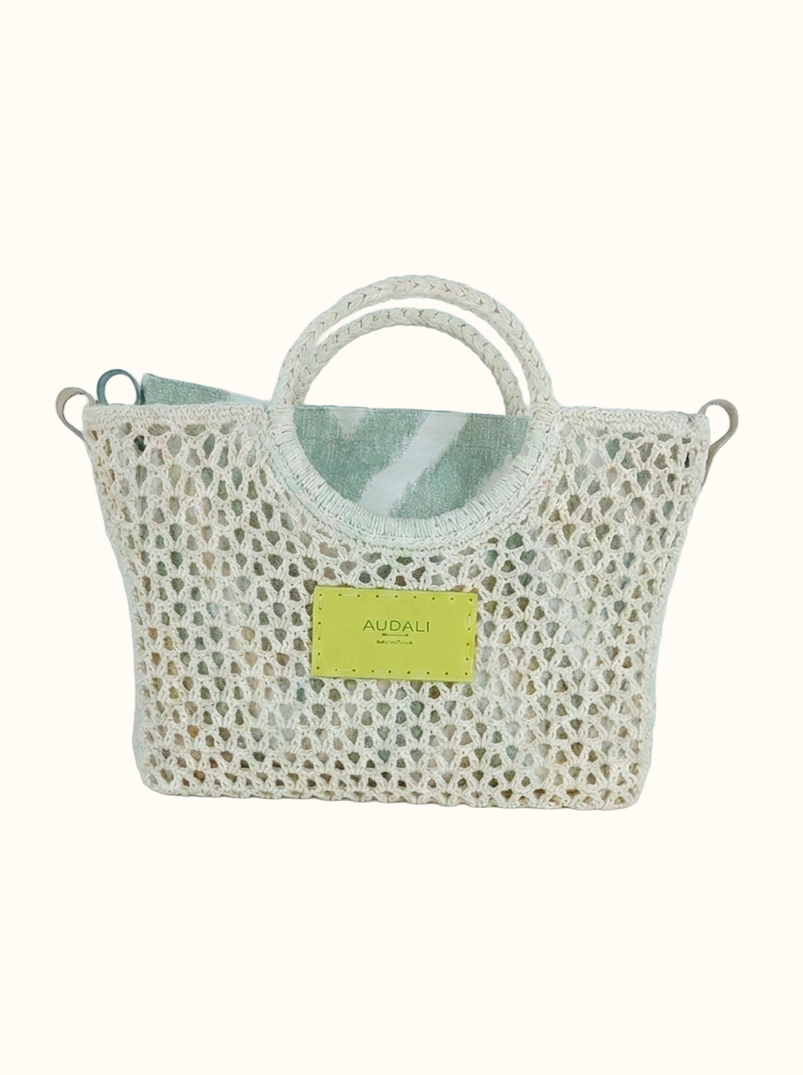 Bolso cuadrado blanco de croché con neceser - Audali