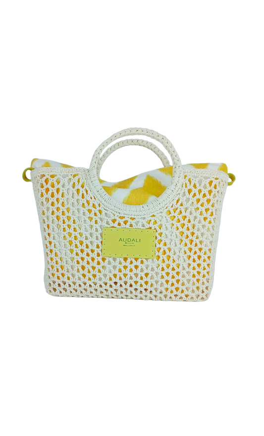 Bolso cuadrado blanco de croché con neceser - Audali