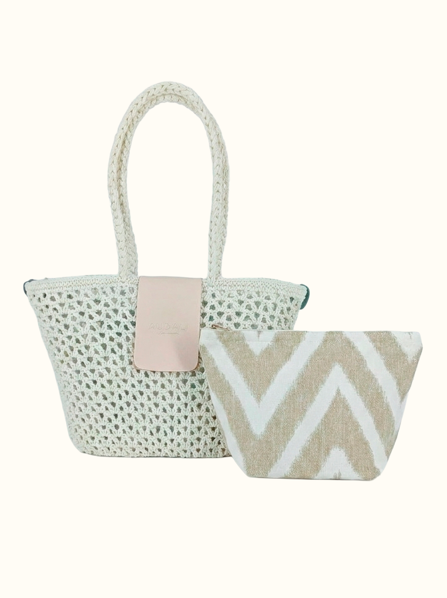 Bolso cesta de croché con solapa blanco - Audali