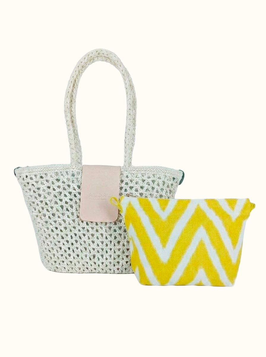 Bolso cesta de croché con solapa blanco - Audali