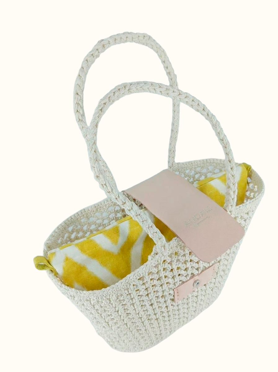 Bolso cesta de croché con solapa blanco - Audali
