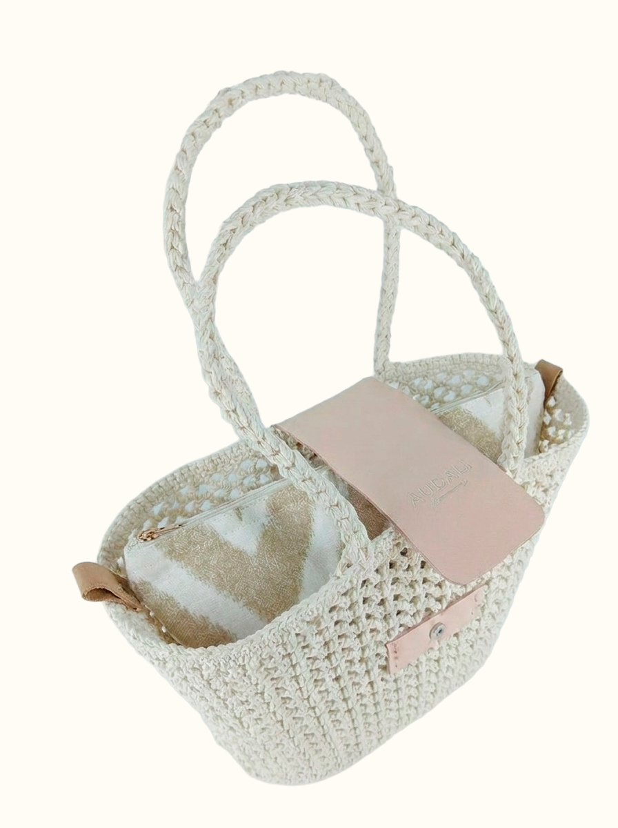 Bolso cesta de croché con solapa blanco - Audali