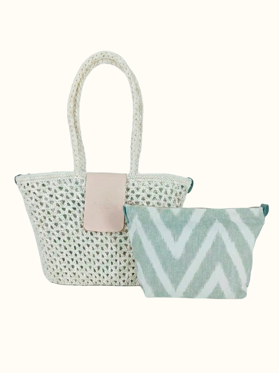 Bolso cesta de croché con solapa blanco - Audali