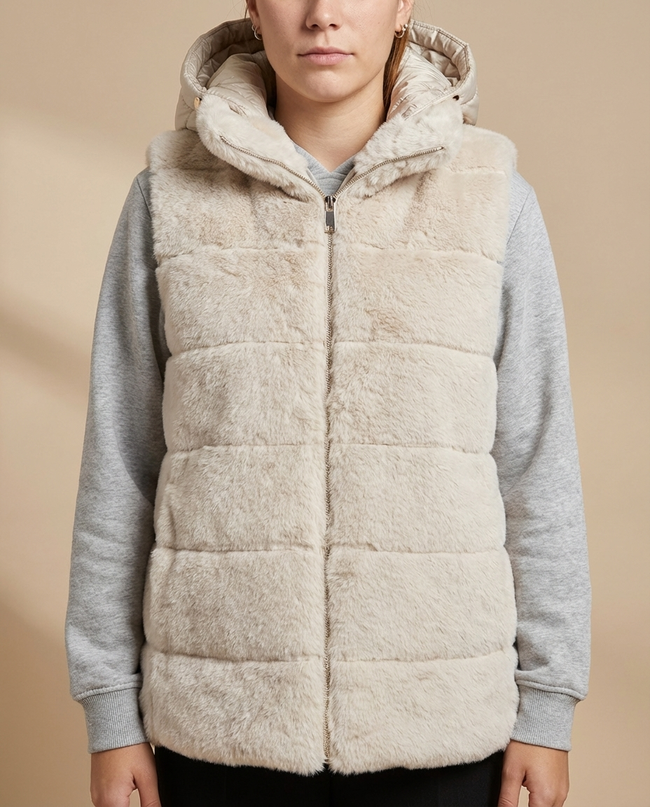 Chaleco de Pelo Suave con Capucha