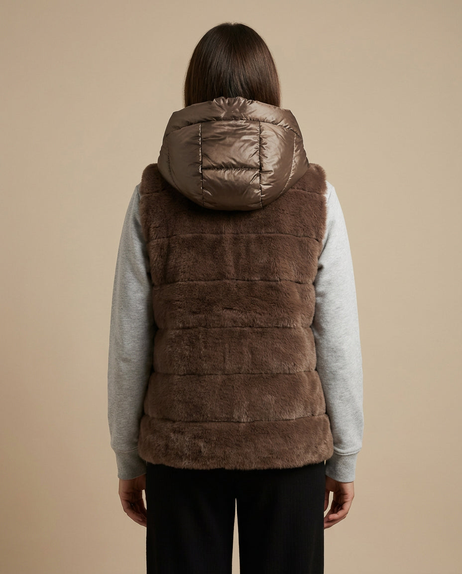 Chaleco de Pelo Suave con Capucha