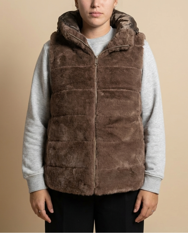 Chaleco de Pelo Suave con Capucha