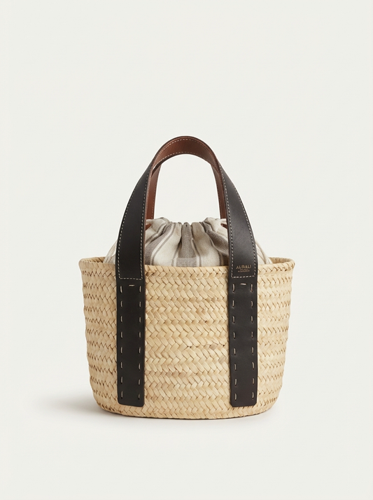 Cesta mini de fibras naturales con cierre de tela