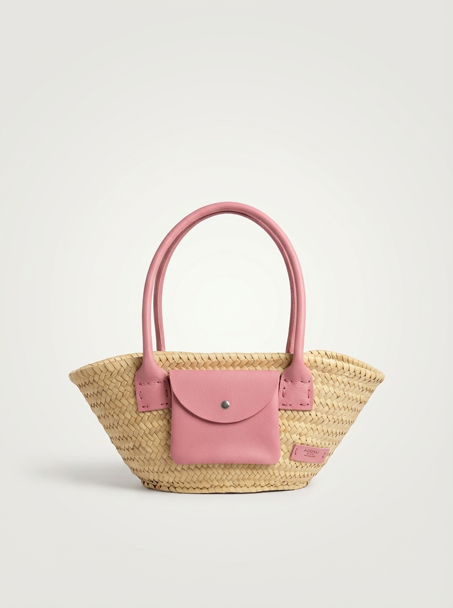 Cesta mini de fibras naturales con asas en piel - Audali