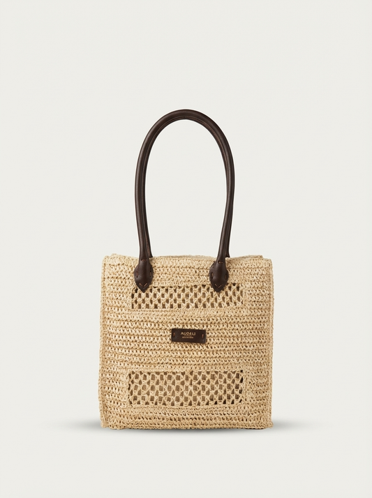 Bolso de rafia con asas de piel